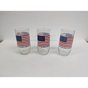 Vintage Set 3 American Flag God Bless America Tumblers Drinking Glasses